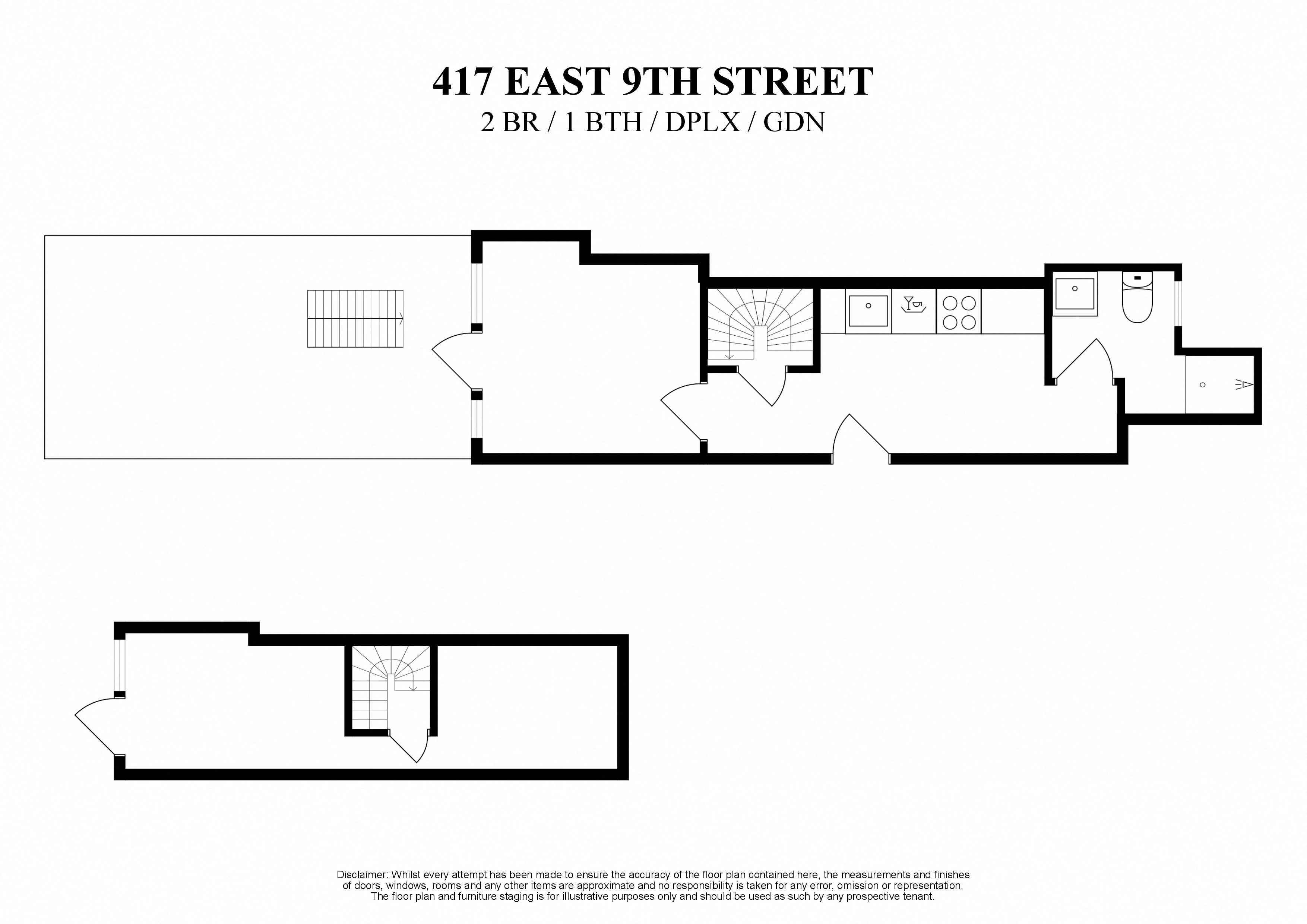 Floor plan for 2 beds, 1 bath